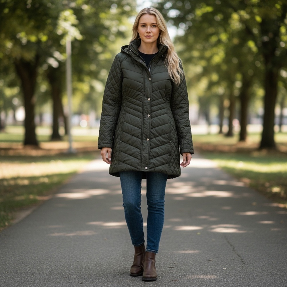 Andrew Marc Quilted Long Puffer Coat L • Removable Hood Utility